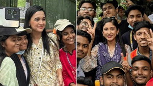 ট্রাফিক নিয়ন্ত্রণে শিক্ষার্থীরা, উপহার নিয়ে হাজির সাবিলা-সাফা