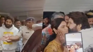 পুলিশের গাড়িতে ওঠার আগে স্ত্রীর গালে চুমু খেলেন ‘পুষ্পা’