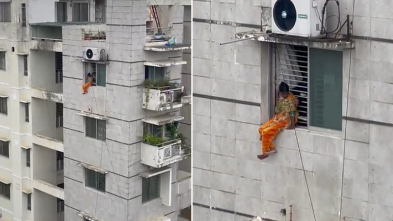 বাড়ি যেতে না পেরে সাততলার কার্নিশে গৃহকর্মী বাড়ি যেতে না পেরে সাততলার কার্নিশে গৃহকর্মী