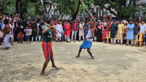 আজিজুল হক কলেজ ক্যাম্পাসে লাঠি খেলা