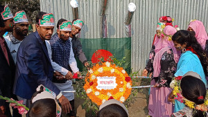 কলাগাছে নির্মিত শহীদ মিনারে শ্রদ্ধা নিবেদন