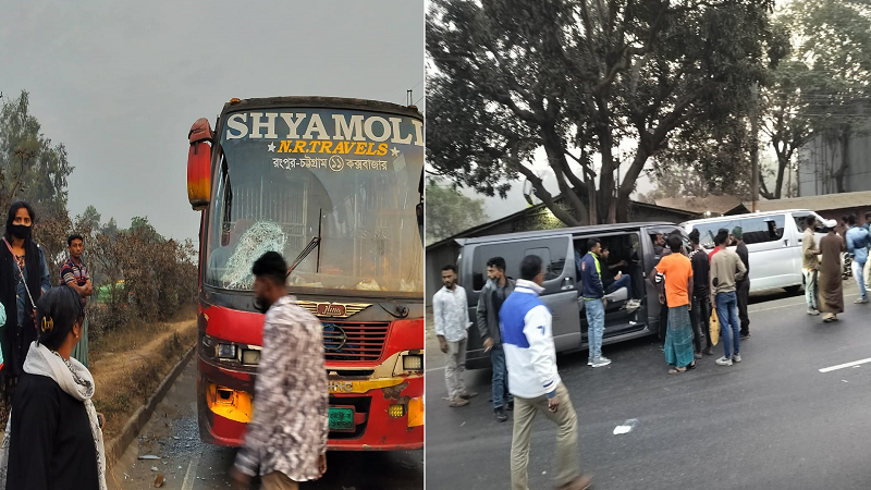 মহাসড়কে যাত্রীদের পাল্টাপাল্টি হামলা, বাস-মাইক্রোবাস ভাঙচুর মহাসড়কে যাত্রীদের পাল্টাপাল্টি হামলা, বাস-মাইক্রোবাস ভাঙচুর