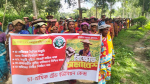 ৫০০ টাকার দাবিতে চা শ্রমিকদের বিক্ষোভ