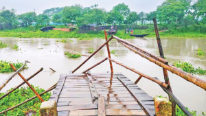 সাগরদাঁড়ীর কাঠের  সেতু ফের ভাঙল
