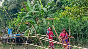 ৩শ ফুটের বাঁশের সাঁকোয়  ঝুঁকি নিয়ে চলাচল