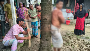 ধারের টাকা ফেরত চাওয়ায় প্রবাসী জামাইকে গাছে বেঁধে মারধর