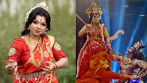 দেবী দুর্গার ভূমিকায় মঞ্চে জ্যোতি সিনহা
