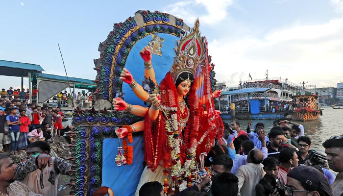 দেবী বিসর্জনে শেষ হলো সর্বজনীন দুর্গোৎসব