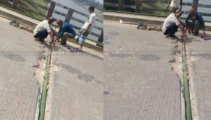 সিলেটে সেতু মেরামতে লোহার বদলে বাঁশ