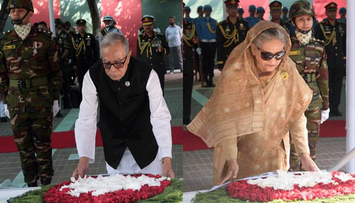 বঙ্গবন্ধুর সমাধিতে রাষ্ট্রপতি ও প্রধানমন্ত্রীর শ্রদ্ধা