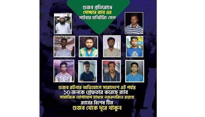 করোনা নিয়ে গুজব ছড়ানোর অভিযোগে গ্রেপ্তার ১০