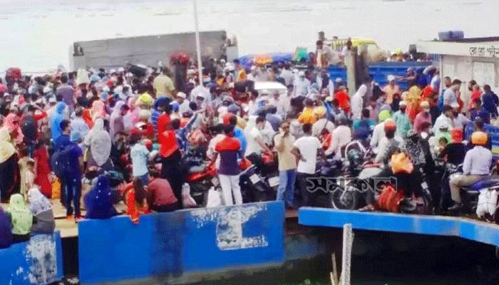 শিমুলিয়া ঘাটে এবার ঘরমুখো জনস্রোত