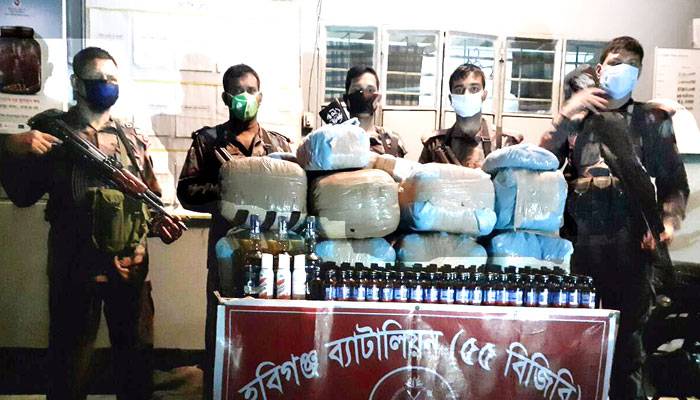 হবিগঞ্জে সীমান্ত এলাকা থেকে বিপুল পরিমাণে মাদকদ্রব্য উদ্ধার