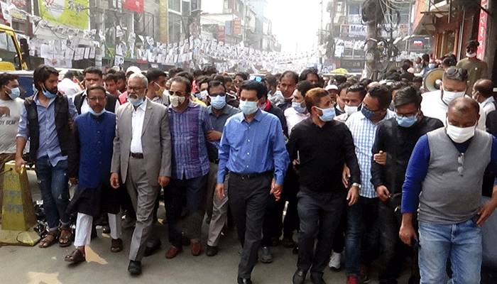 বঙ্গবন্ধুর ভাস্কর্য ভাঙচুরের প্রতিবাদে ফরিদপুরে আ' লীগের সমাবেশ