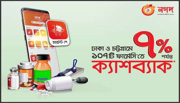 ঢাকা ও চট্টগ্রামের ১০৭ ফার্মেসিতে পেমেন্টে ক্যাশব্যাক দিচ্ছে 'নগদ'