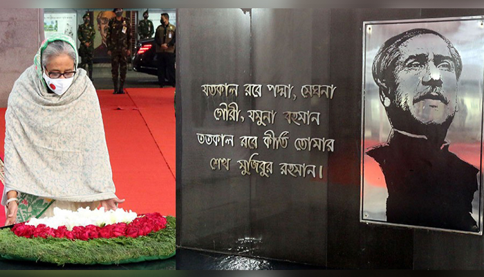 বঙ্গবন্ধুর প্রতিকৃতিতে প্রধানমন্ত্রীর শ্রদ্ধা