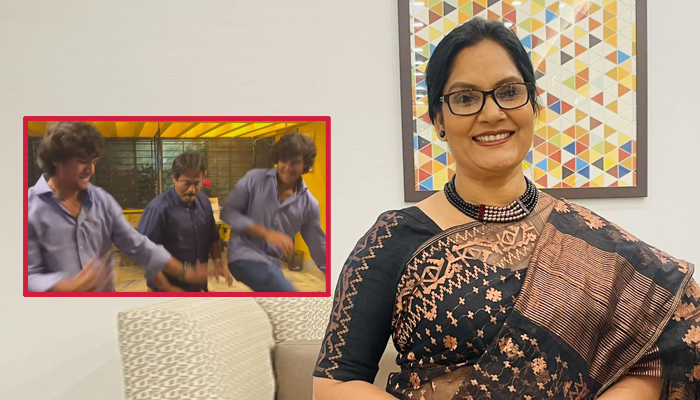 স্বামী-ছেলের নাচ দেখে খুশি বললেন, ‘বাপ-বেটা ৩ ভাই’